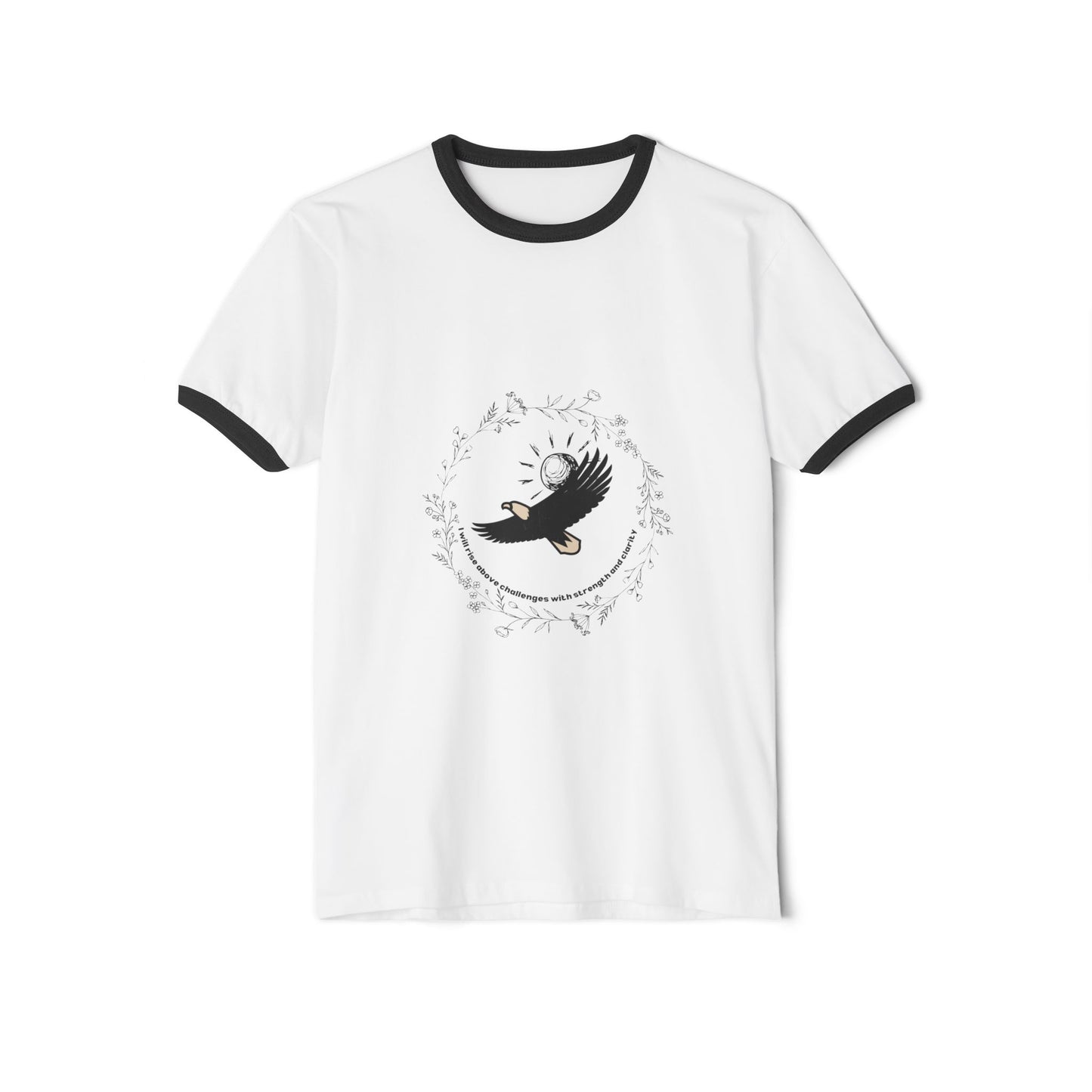 Unisex Cotton Ringer T-Shirt with Elegant Bird Design - Casual Everyday Wear
