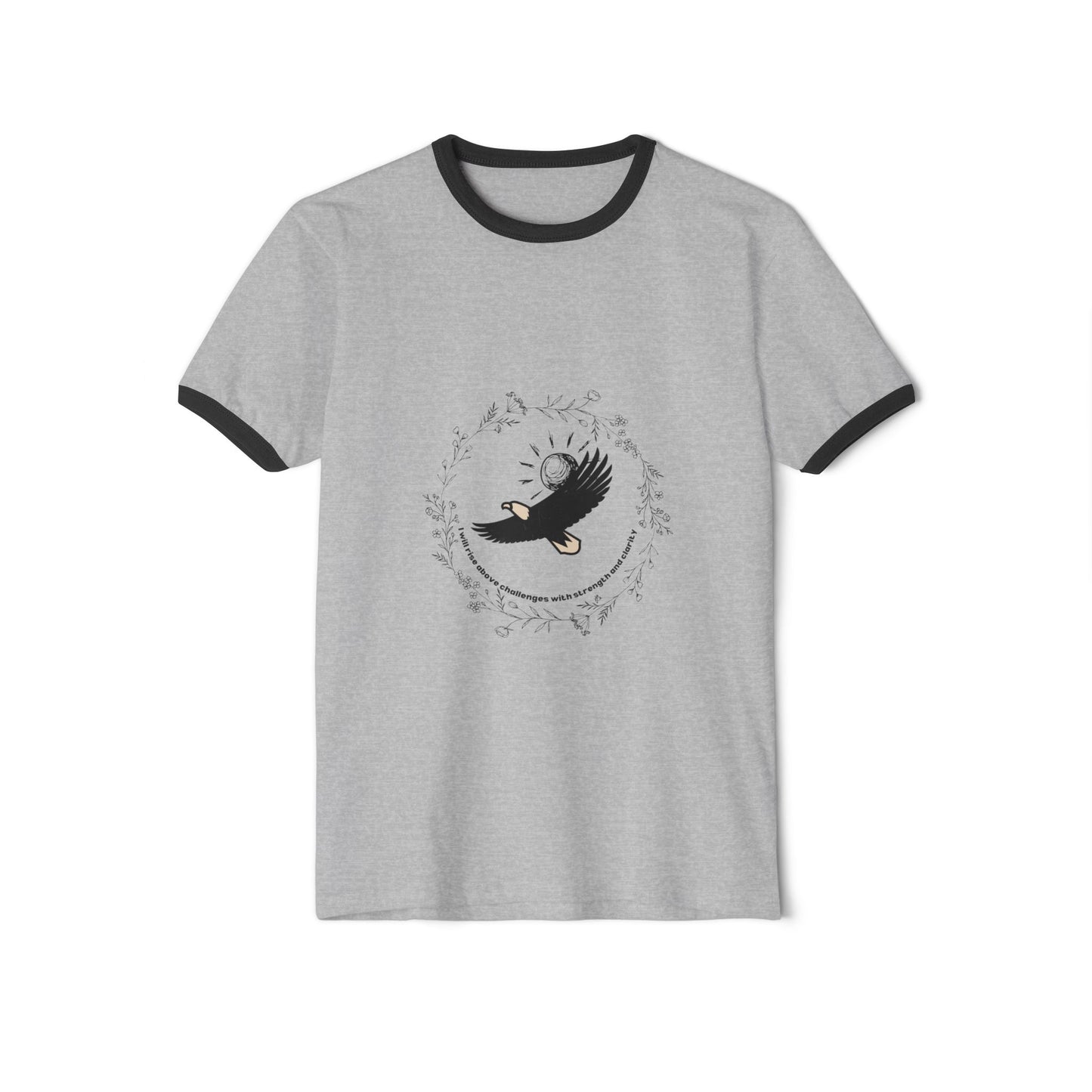 Unisex Cotton Ringer T-Shirt with Elegant Bird Design - Casual Everyday Wear