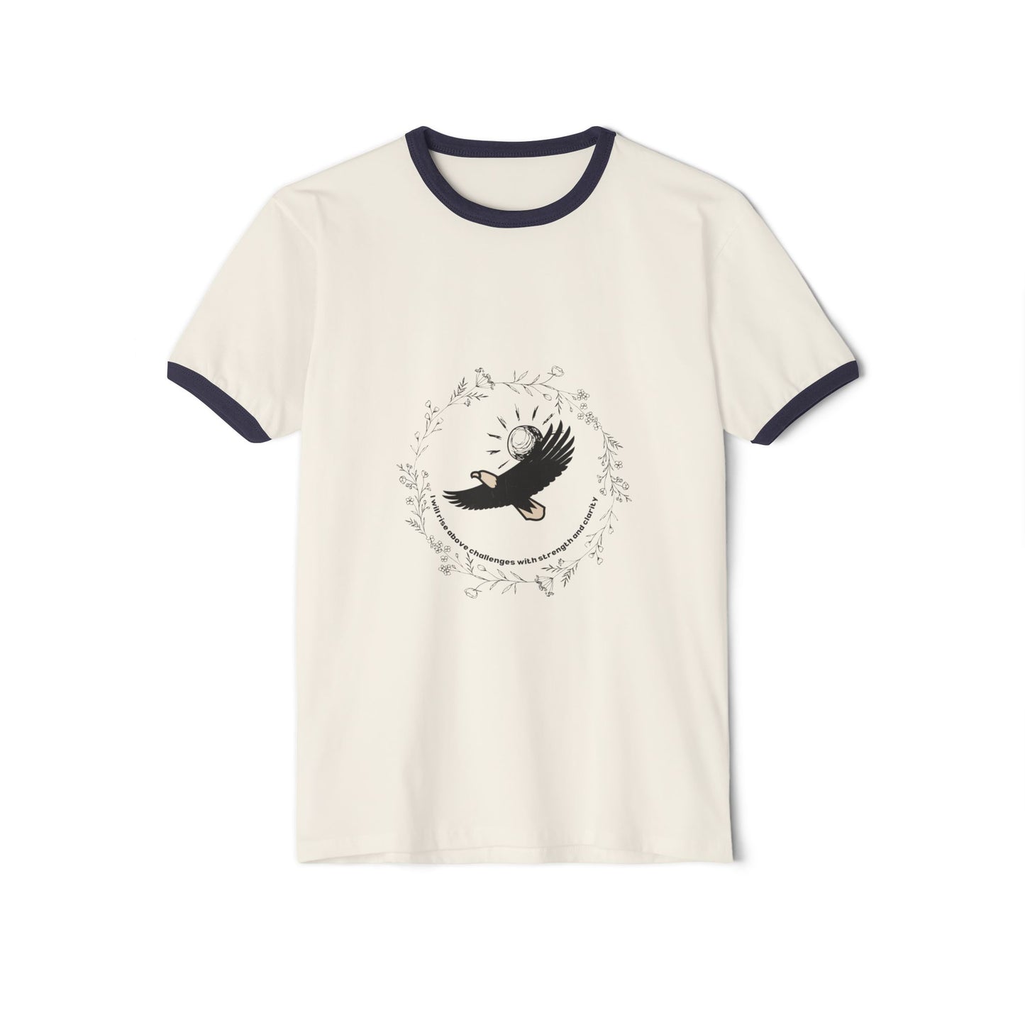 Unisex Cotton Ringer T-Shirt with Elegant Bird Design - Casual Everyday Wear