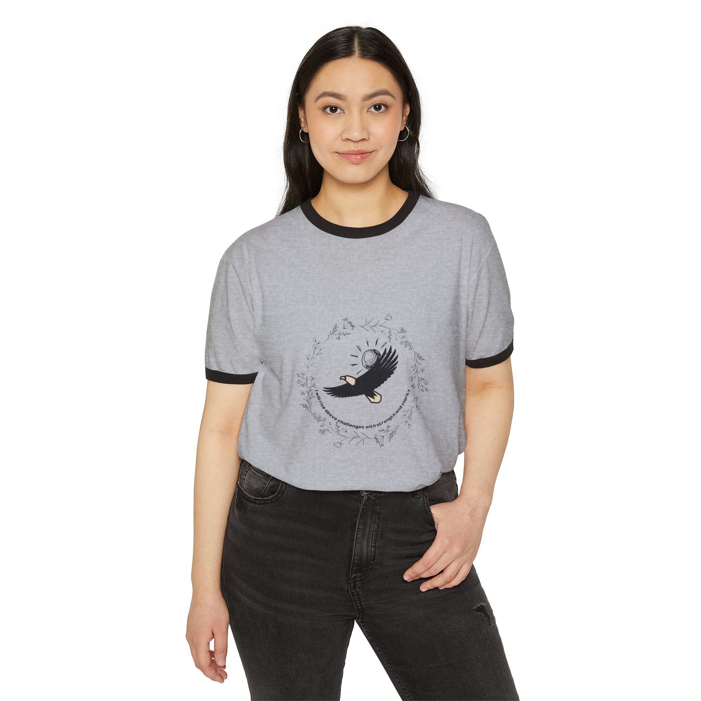 Unisex Cotton Ringer T-Shirt with Elegant Bird Design - Casual Everyday Wear