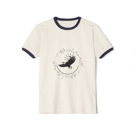 Unisex Cotton Ringer T-Shirt with Elegant Bird Design - Casual Everyday Wear